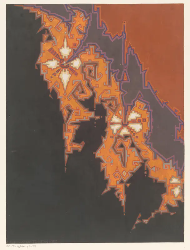 Ontwerp voor een tapijt met grillige geometrische vormen Wall Art by Unknown - High-Resolution Digital Print
