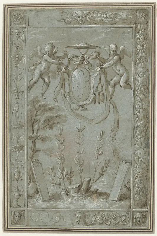 Ontwerp voor een tapisserie met het wapen van kardinaal Ippolito de Medici Wall Art by Francesco Salviati - High-Resolution Digital Print