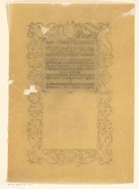 Ontwerp voor een tekstkader voor het Gedenkboek Hilversum 1424-1924 Wall Art by Reinier Willem Petrus de Vries (1874-1953) - High-Resolution Digital Print