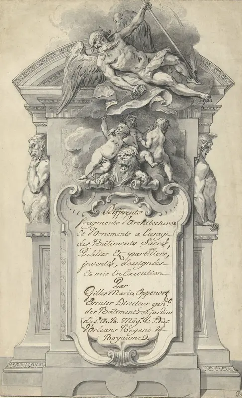 Ontwerp voor een titelblad met de Tijd boven een cartouche Wall Art by Gilles Marie Oppenort - High-Resolution Digital Print