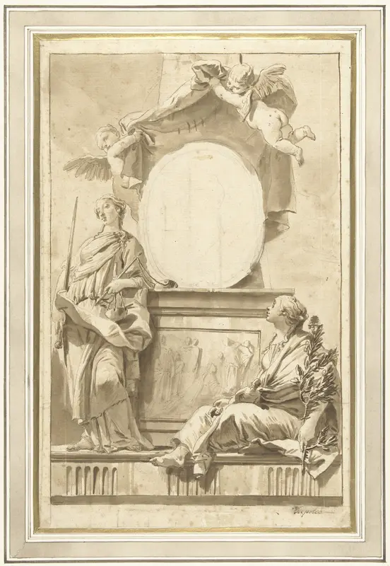 Ontwerp voor een titelblad met Pax en Justitia Wall Art by Giovanni Battista Tiepolo - High-Resolution Digital Print