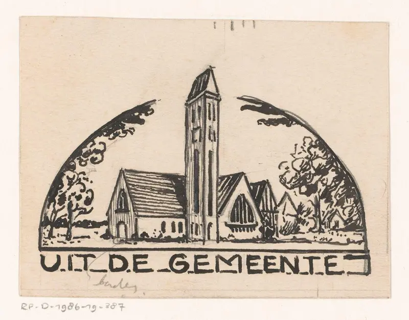 Ontwerp voor een titelhoofd met de Tesselschadekerk te Hilversum Wall Art by Reinier Willem Petrus de Vries (1874-1953) - High-Resolution Digital Print