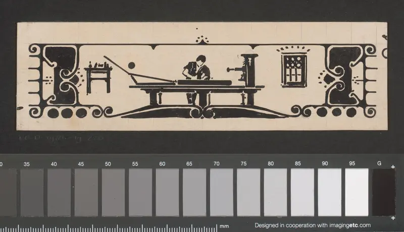 Ontwerp voor een titelhoofd met een man aan een werktafel Wall Art by Reinier Willem Petrus de Vries (1874-1953) - High-Resolution Digital Print