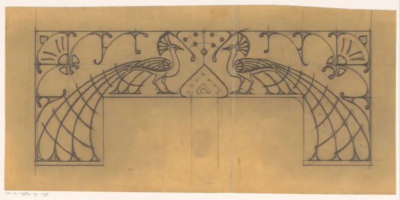Ontwerp voor een titelhoofd met twee pauwen Wall Art by Reinier Willem Petrus de Vries (1874-1953) - High-Resolution Digital Print