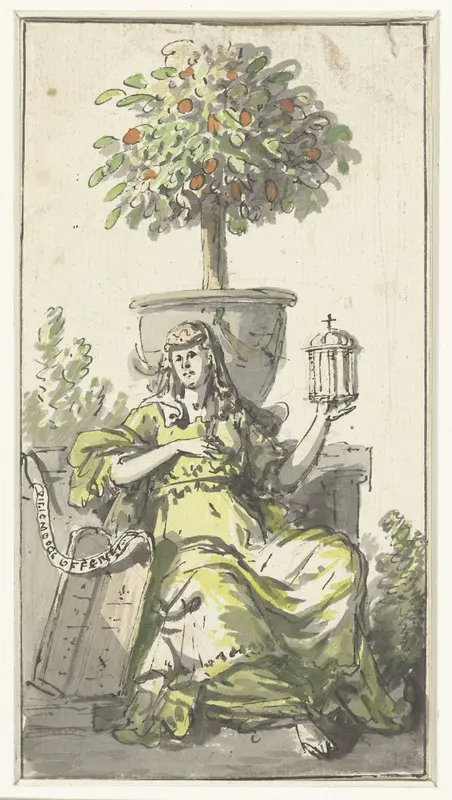Ontwerp voor een titelpagina met een vrouw met een monstrans Wall Art by Abraham van Strij (I) - High-Resolution Digital Print