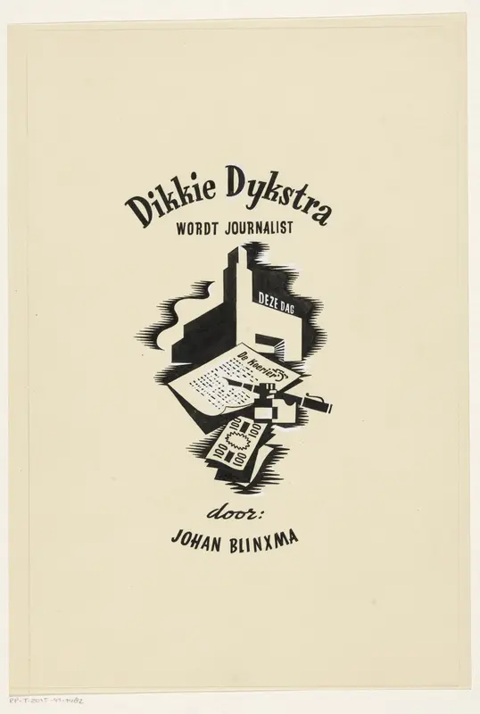 Ontwerp voor een titelpagina voor: Johan Blinxma, Dikkie Dijkstra wordt journalist, c. 1947 Wall Art by Eddy de Smet - High-Resolution Digital Print