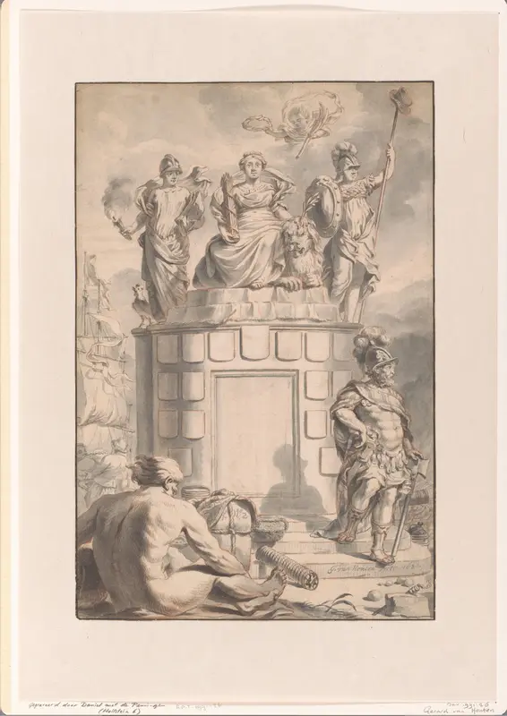 Ontwerp voor een titelprent met de Nederlandsche maagd (?) Wall Art by Gerard van Houten - High-Resolution Digital Print