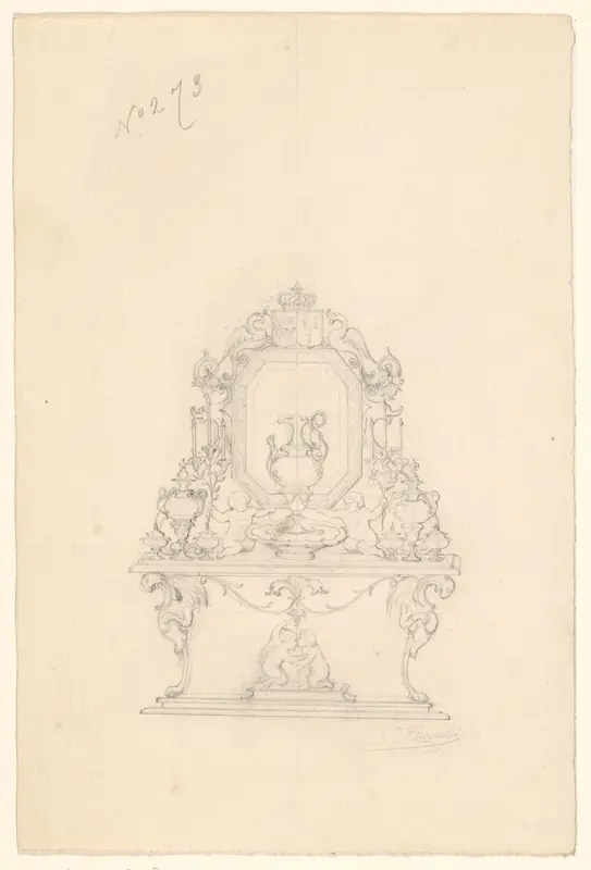 Ontwerp voor een toilettafel met een spiegel en toebehoren, vermoedelijk voor de hertogin van Parma Wall Art by Unknown - High-Resolution Digital Print