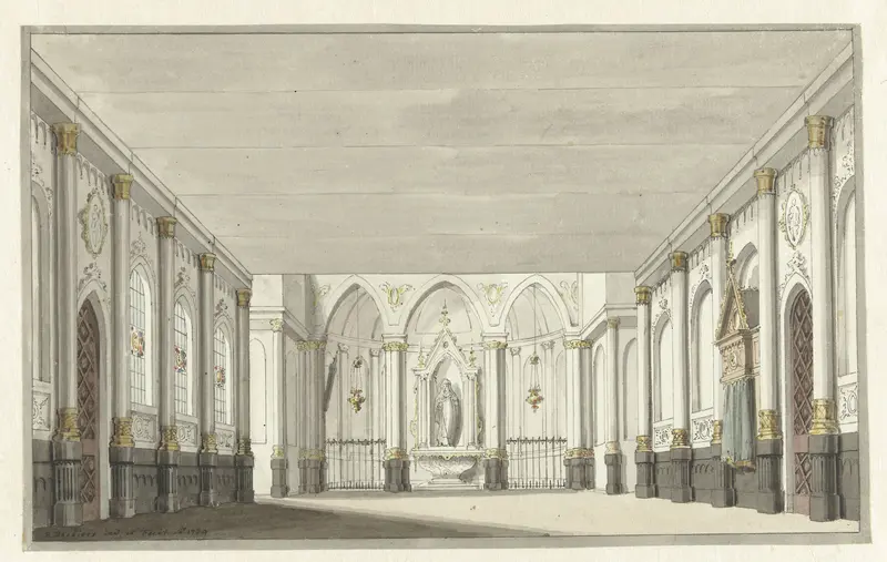 Ontwerp voor een toneeldecor van een kerkinterieur Wall Art by Pieter Barbiers (I) - High-Resolution Digital Print
