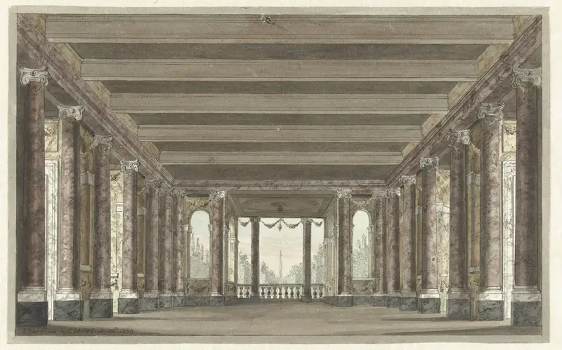 Ontwerp voor een toneeldecor van een zuilengalerij met loggia Wall Art by Pieter Barbiers (I) - High-Resolution Digital Print