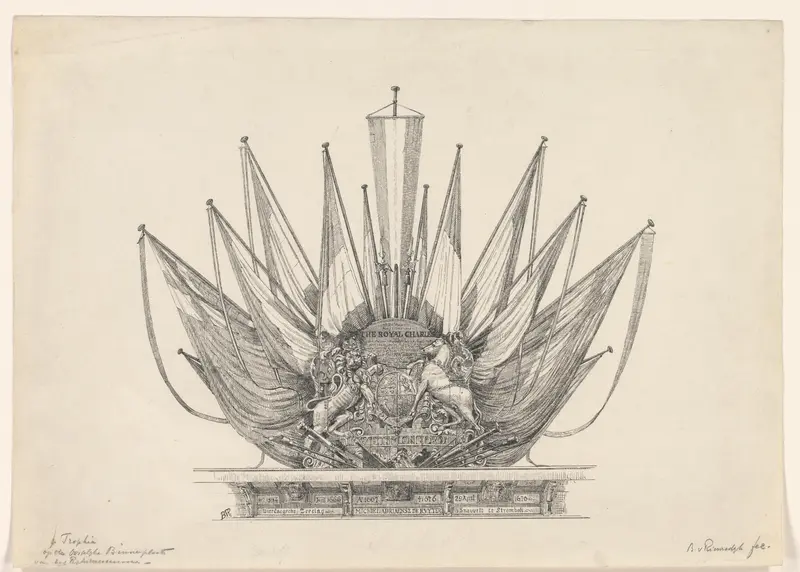 Ontwerp voor een trofee met de spiegelversiering van The Royal Charles Wall Art by Unknown - High-Resolution Digital Print