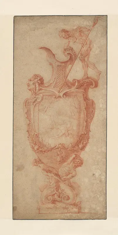 Ontwerp voor een vaas met de neergestorte Phaeton en een oor in de vorm van Neptunus met drietand Wall Art by anonymous - High-Resolution Digital Print