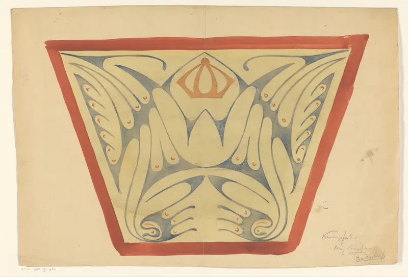 Ontwerp voor een vierhoekig ornament met hoofdletter W en kroon Wall Art by Unknown - High-Resolution Digital Print