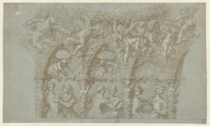 Ontwerp voor een wand- en plafondschildering Wall Art by Girolamo Mazzola Bedoli - High-Resolution Digital Print