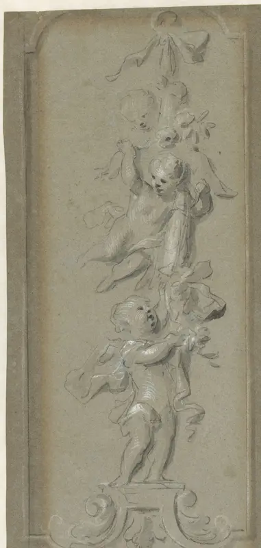 Ontwerp voor een wandbespanning met drie putti Wall Art by Unknown - High-Resolution Digital Print