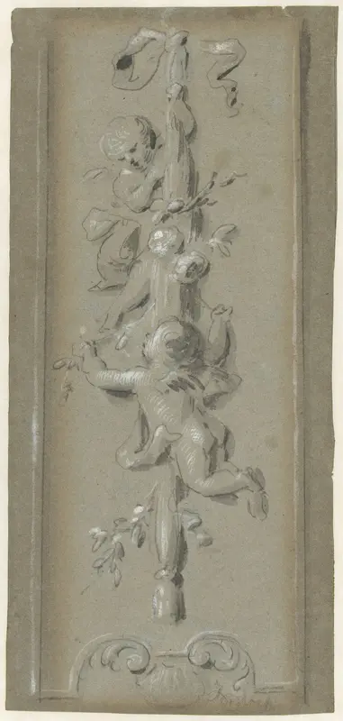 Ontwerp voor een wandbespanning met twee putti Wall Art by Unknown - High-Resolution Digital Print