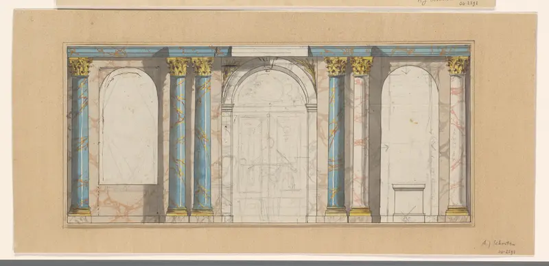 Ontwerp voor een wanddecoratie met gemarmerde Korinthische zuilen Wall Art by A.J. Schouten (1775-1849) - High-Resolution Digital Print