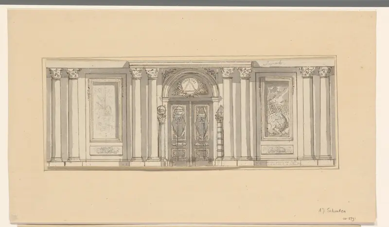 Ontwerp voor een wanddecoratie met symbolen van Caritas (deugd) Wall Art by A.J. Schouten (1775-1849) - High-Resolution Digital Print