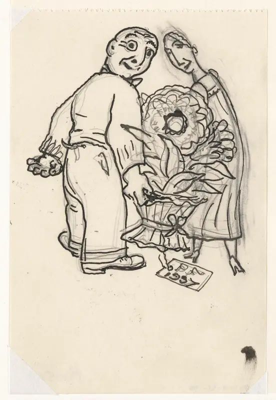 Ontwerp voor een wenskaart voor 1937 van Leo Gestel en An Overtoom Wall Art by Leo Gestel - High-Resolution Digital Print