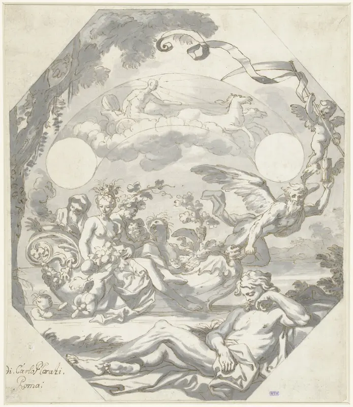 Ontwerp voor een wijzerplaat met een mythologische allegorie Wall Art by Unknown - High-Resolution Digital Print