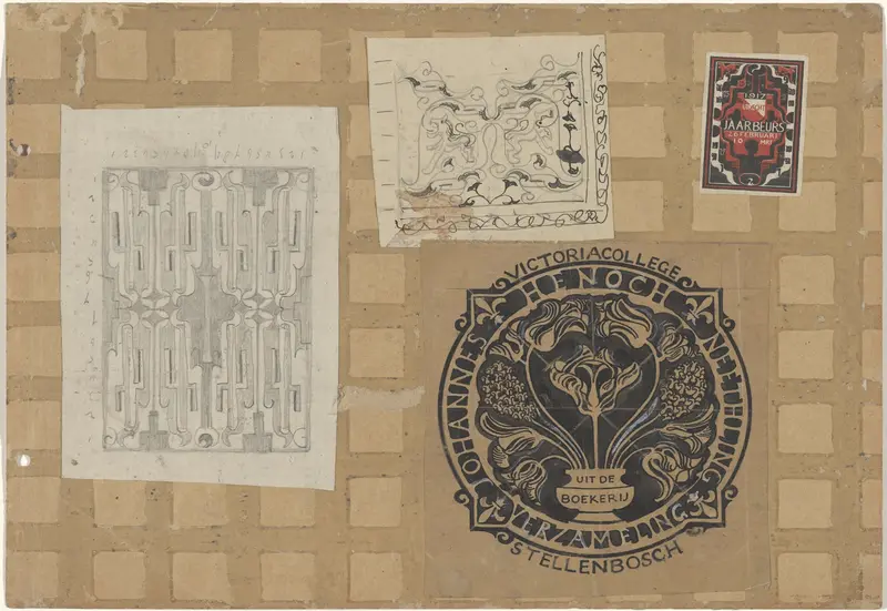 Ontwerp voor ex libris van Johannes Henoch Neethling, en twee andere ontwerpen Wall Art by Carel Adolph Lion Cachet - High-Resolution Digital Print
