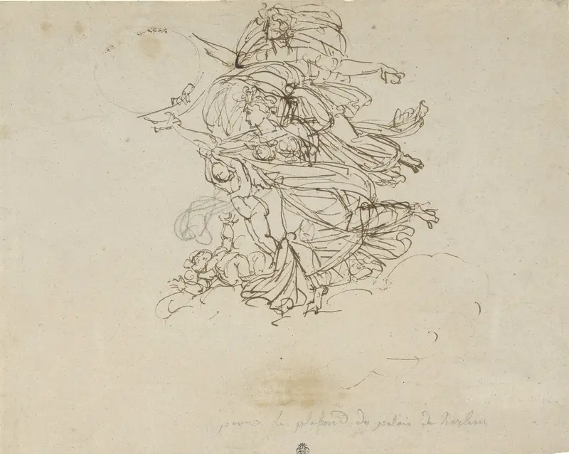 Ontwerp voor figuurgroep in het paleis van koning Lodewijk Napoleon te Haarlem Wall Art by Philippe Auguste Hennequin - High-Resolution Digital Print