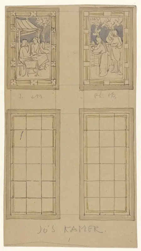 Ontwerp voor glasschildering met Jupiter en Mercurius, rechts Philemon en Baucis Wall Art by Antoon Derkinderen - High-Resolution Digital Print
