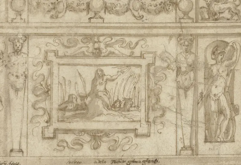 Ontwerp voor het apparaat voor Aretino's 'La Talanta' Wall Art by Giorgio Vasari - High-Resolution Digital Print