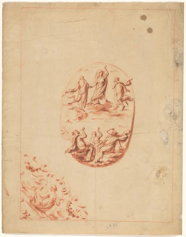 Ontwerp voor het beslag van een boekdeksel, met de hemelvaart van Christus en de evangelist Johannes Wall Art by anonymous - High-Resolution Digital Print