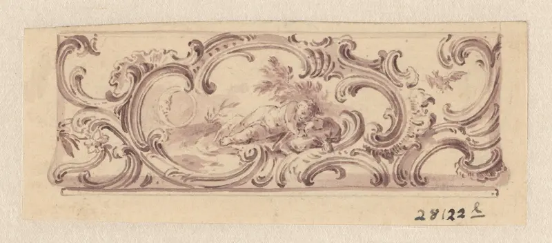 Ontwerp voor het deksel van een etui, of een zijkant van een snuifdoos, met een slapend jongetje Wall Art by anonymous - High-Resolution Digital Print