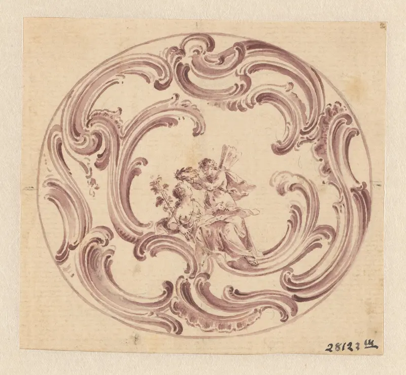 Ontwerp voor het deksel van een ronde doos met Flora en Zephyr Wall Art by anonymous - High-Resolution Digital Print