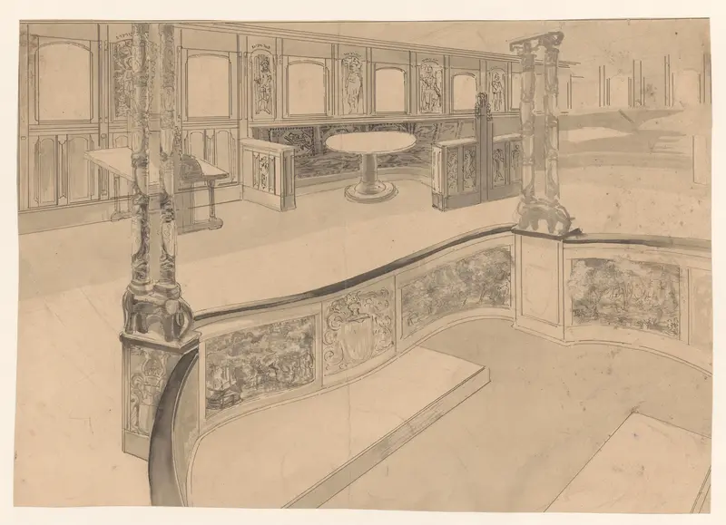 Ontwerp voor het interieur van een deksalon met dichte balustrade Wall Art by Carel Adolph Lion Cachet - High-Resolution Digital Print
