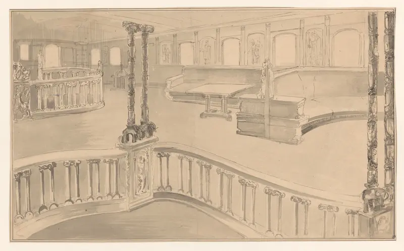 Ontwerp voor het interieur van een deksalon met open balustrade Wall Art by Carel Adolph Lion Cachet - High-Resolution Digital Print
