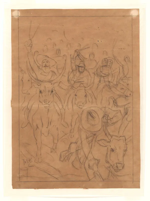 Ontwerp voor illustratie in De Amsterdammer: Boeren rijdend op koeien (2 Maart 1902) Wall Art by Johan Braakensiek - High-Resolution Digital Print