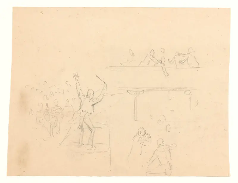 Ontwerp voor illustratie in De Amsterdammer: dirigent voor een concertzaal (op de verso een staande naakte figuur) (7 December 1918) Wall Art by Johan Braakensiek - High-Resolution Digital Print