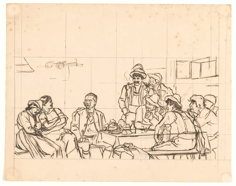 Ontwerp voor illustratie in De Amsterdammer: Duitsers in een herberg (24 Augustus 1902) Wall Art by Johan Braakensiek - High-Resolution Digital Print