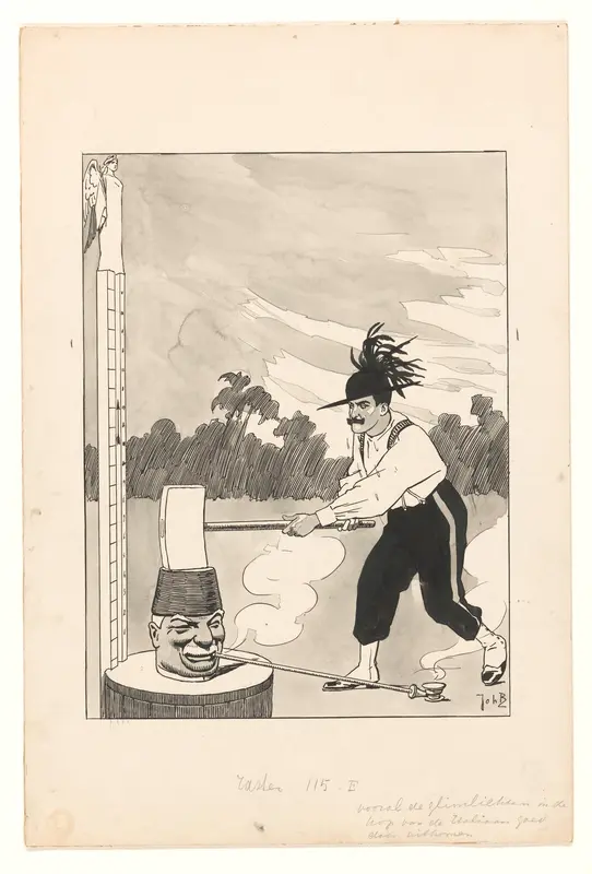 Ontwerp voor illustratie in De Amsterdammer: Een Italiaan slaat op de Kop van Jut (5 Mei 1912) Wall Art by Johan Braakensiek - High-Resolution Digital Print