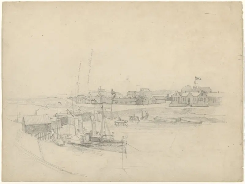 Ontwerp voor illustratie in De Amsterdammer: gezicht bij het Noordzeekanaal (26 Augustus 1888) Wall Art by Johan Braakensiek - High-Resolution Digital Print