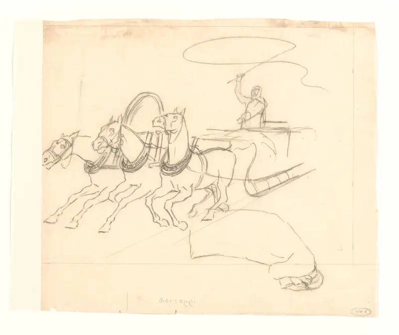 Ontwerp voor illustratie in De Amsterdammer: slede getrokken door drie paarden (24 Maart 1917) Wall Art by Johan Braakensiek - High-Resolution Digital Print