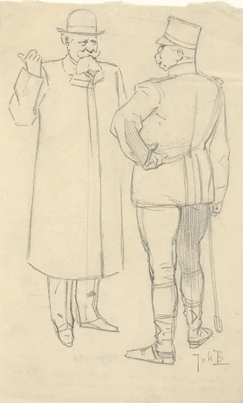 Ontwerp voor illustratie in De Amsterdammer: Twee pratende mannen (23 December 1906) Wall Art by Johan Braakensiek - High-Resolution Digital Print