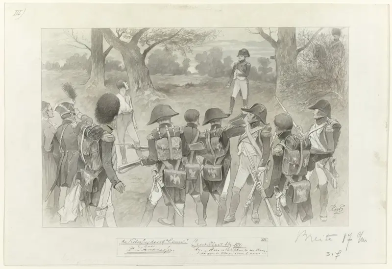 Ontwerp voor illustratie voor De Kolossus der Negentiende Eeuw door P.J. Andriessen (Groot Plaat, blz. 104); scène uit het leven van Napoleon Wall Art by George Lodewijk de Wetstein Pfister - High-Resolution Digital Print