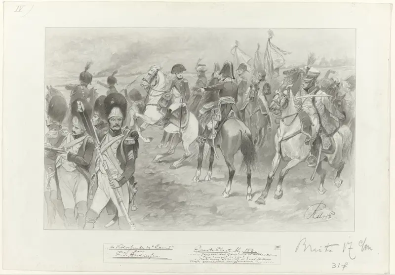 Ontwerp voor illustratie voor De Kolossus der Negentiende Eeuw door P.J. Andriessen (Groot Plaat, blz. 153); scène uit het leven van Napoleon Wall Art by George Lodewijk de Wetstein Pfister - High-Resolution Digital Print