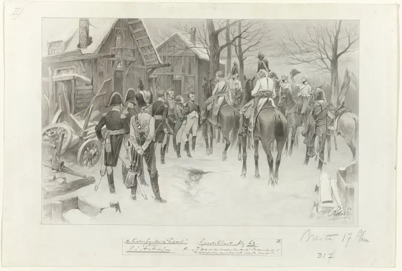 Ontwerp voor illustratie voor De Kolossus der Negentiende Eeuw door P.J. Andriessen (Groot Plaat, blz. 63); scène uit het leven van Napoleon Wall Art by George Lodewijk de Wetstein Pfister - High-Resolution Digital Print