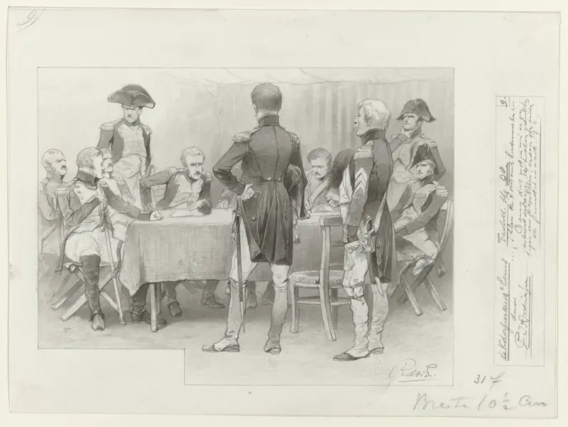 Ontwerp voor illustratie voor De Kolossus der Negentiende Eeuw door P.J. Andriessen (Textill., blz. 98); scène uit het leven van Napoleon Wall Art by George Lodewijk de Wetstein Pfister - High-Resolution Digital Print