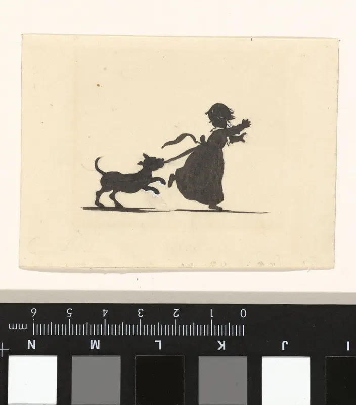 Ontwerp voor illustratie voor In Holland staat een huis: silhouet van de hond die achter het meisje aanzit Wall Art by Nelly Bodenheim - High-Resolution Digital Print