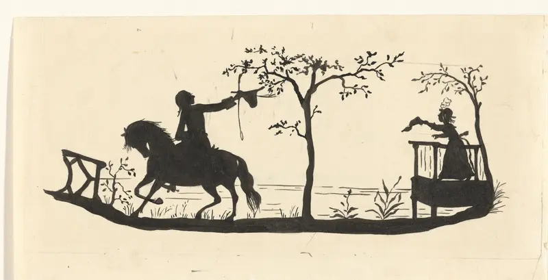 Ontwerp voor illustratie voor In Holland staat een huis: silhouet van de man die het huis met zijn dochter verlaat Wall Art by Nelly Bodenheim - High-Resolution Digital Print