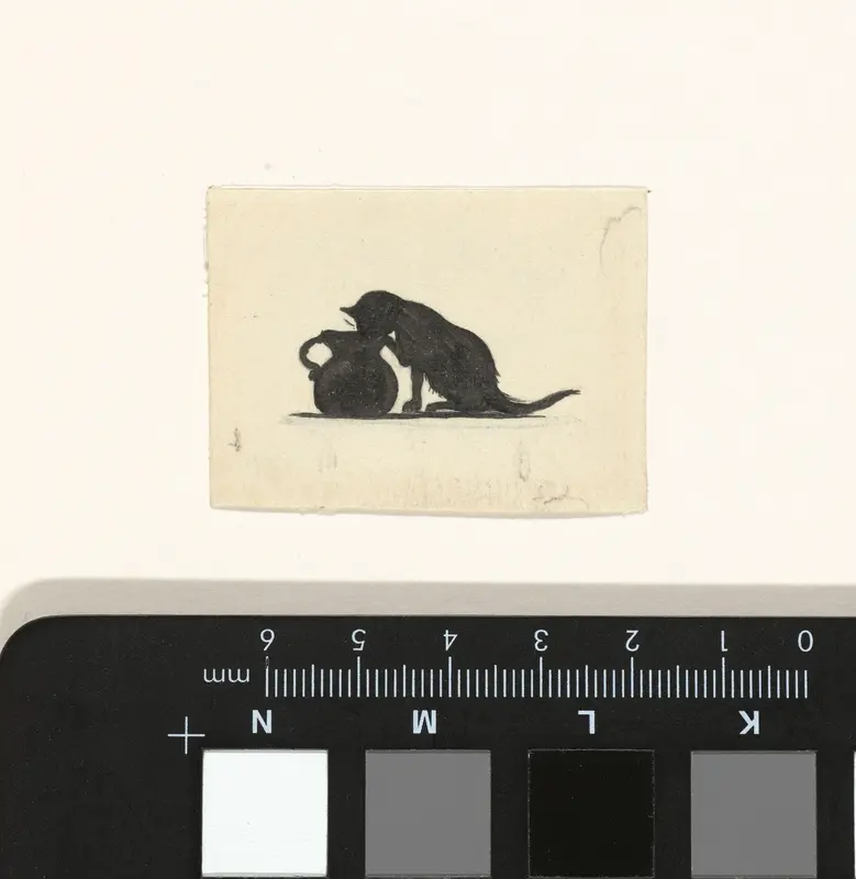 Ontwerp voor illustratie voor In Holland staat een huis: silhouet van kat die uit een kan drinkt Wall Art by Nelly Bodenheim - High-Resolution Digital Print