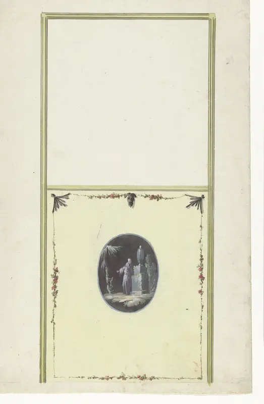 Ontwerp voor kamerversiering met verticaal twee panelen, de onderste met een chinoiserie Wall Art by Abraham Meertens - High-Resolution Digital Print