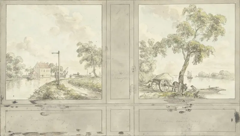 Ontwerp voor kamerwand met schilderingen van: Duivendrechtse Brug en Krimpen aan de Lek Wall Art by Jurriaan Andriessen - High-Resolution Digital Print