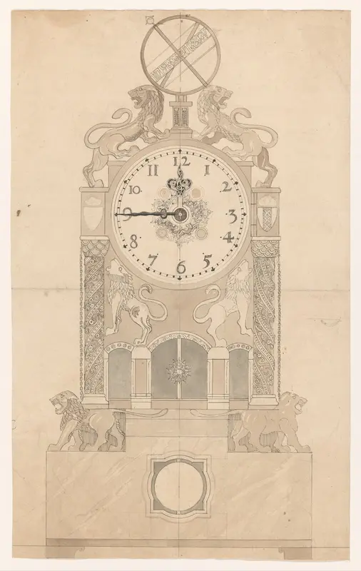 Ontwerp voor klok met leeuwen en wapen van Amsterdam Wall Art by Carel Adolph Lion Cachet - High-Resolution Digital Print